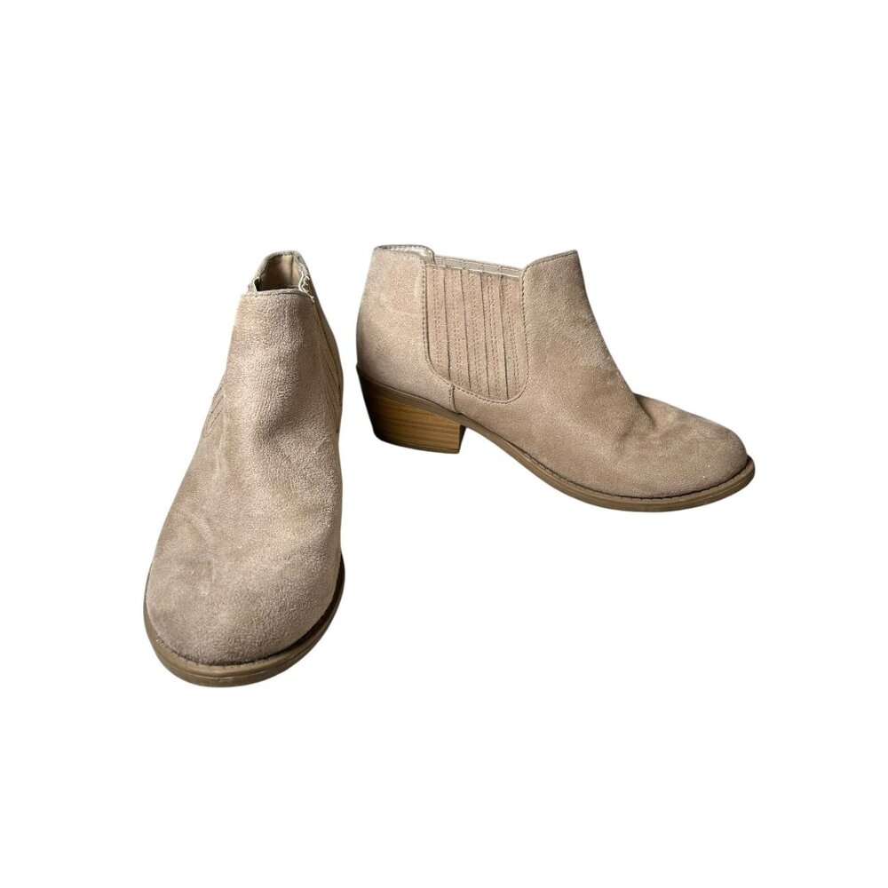 Maurices Ankle Boots Tan Beige Women's Sz 8 with Side Accents Slip On Heel